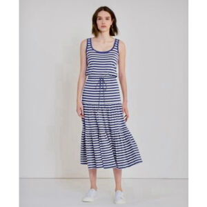Lauren Ralph Lauren Black Label Striped Midi Dress Sz 6 Nautical Coastal Preppy